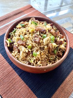 Chilli chicken fried rice served