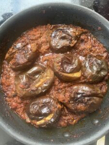 Aubergines added to masala