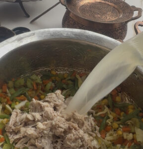 shredded chicken and broth